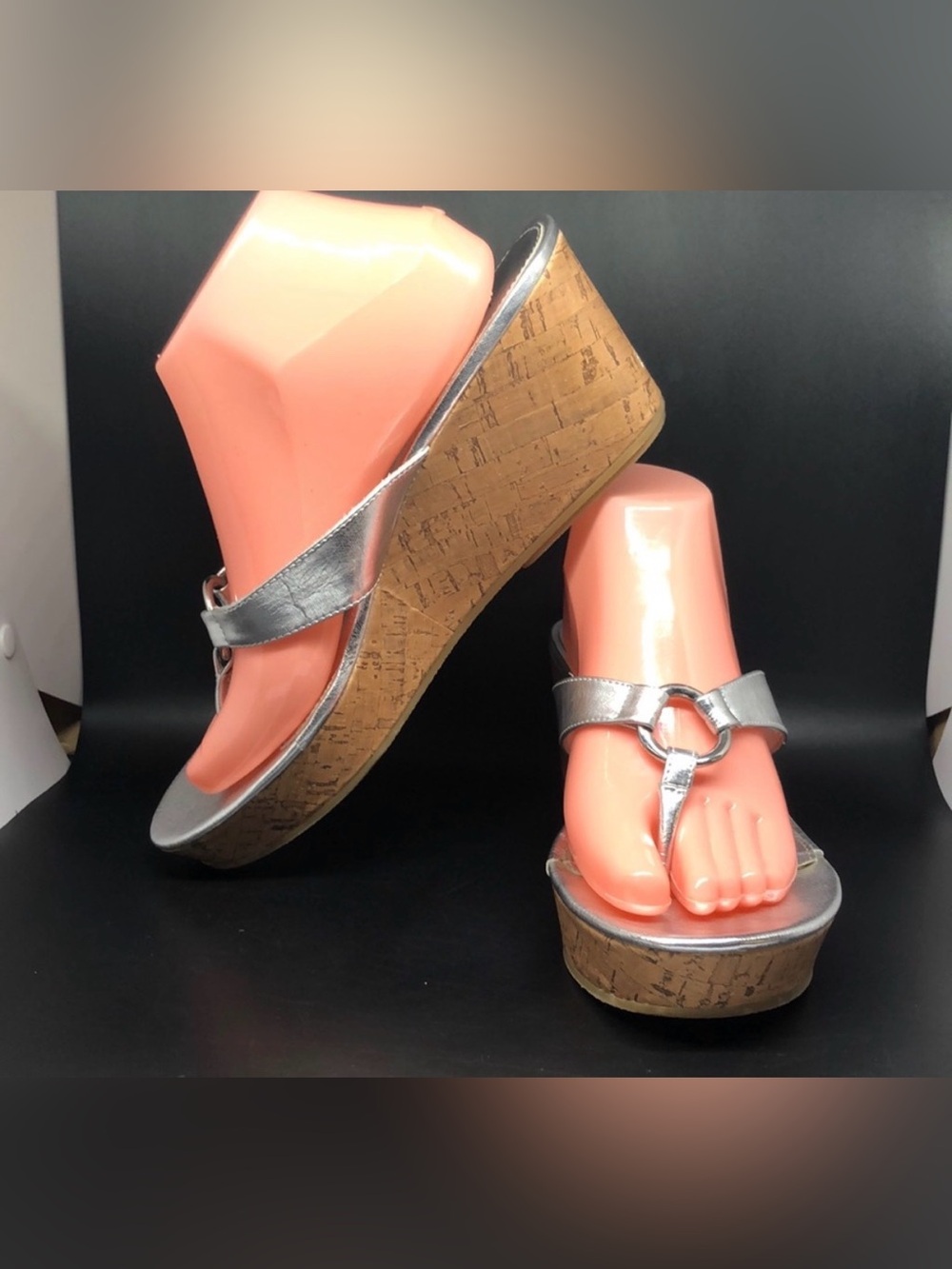 Rampage metallic Silver Cork platform Wedge sandals 10